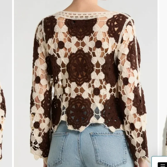 Rebellion Crochet Lace Blouse - Cream and Brown - Picture 2 of 4
